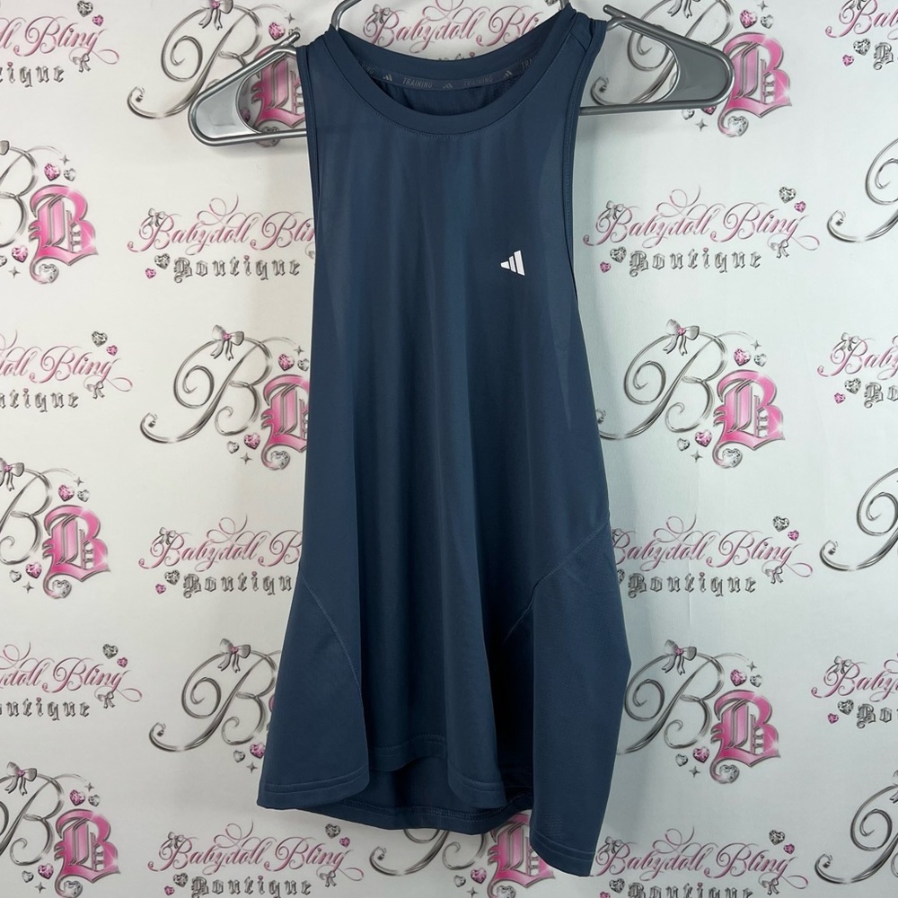 Adidas training top tank racerback blue logo Women's Navy Tank Top